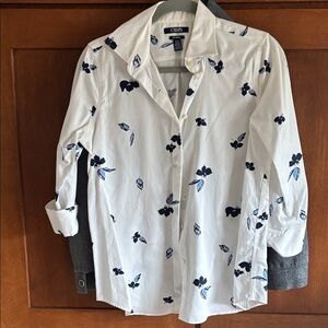 Chaps White Shirt with Navy Floral Design